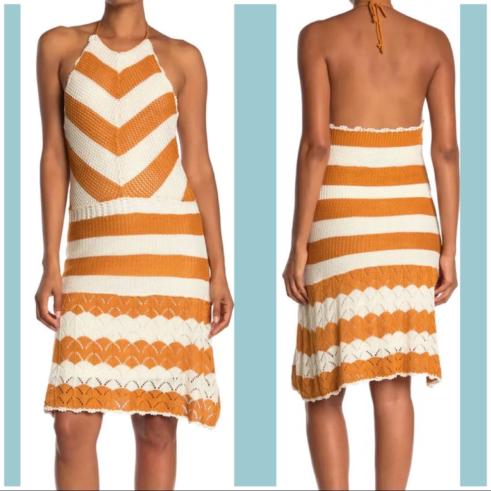 🆕 BCBGENERATION Knit Sweater Halter Dress Orange and cream